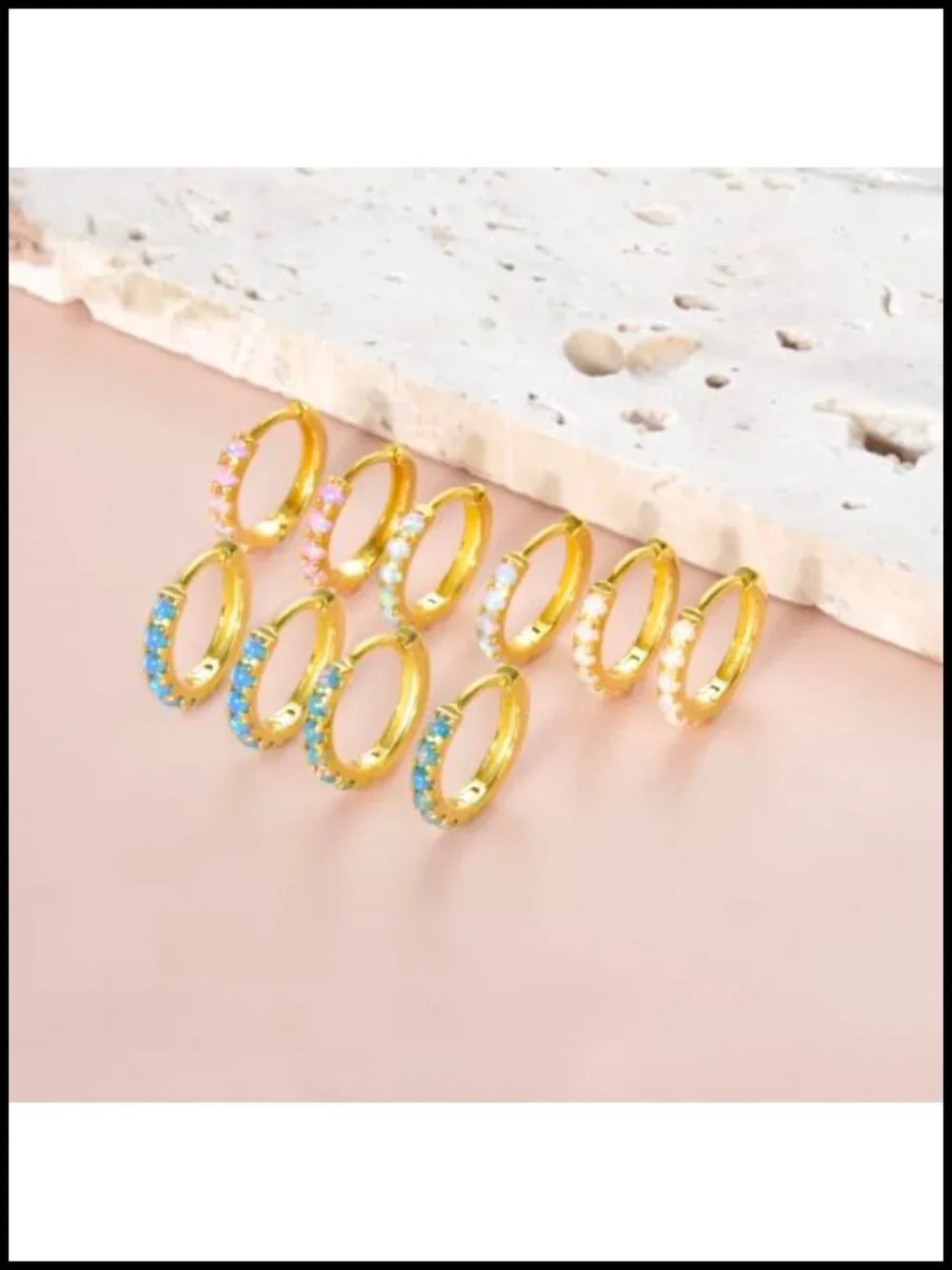 18k Gold Plated Opal Huggie Hoop Earrings 6mm 8mm 10mm Hypoallergenic Cartilage